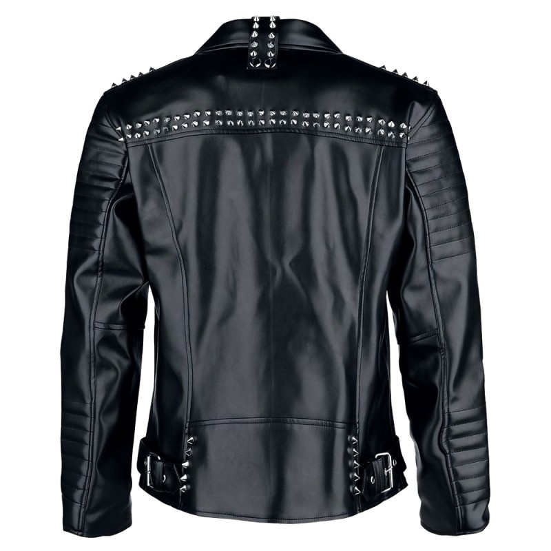 Men Gothic Silver Studded Jacket Brando Biker Leather Jacket Punk Spikes Jacket