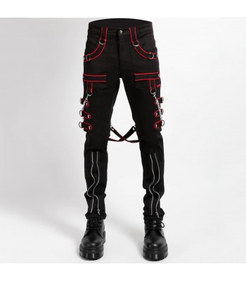 Men Gothic Pant Trippe Band Pant Black and Red Trims Pants Emo Punk Pant