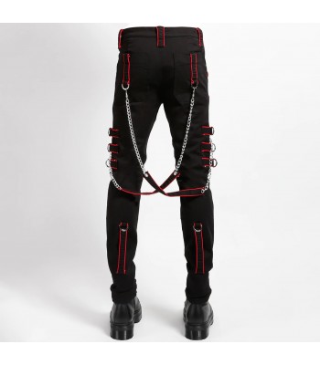 Men Gothic Pant Trippe Band Pant Black and Red Trims Pants Emo Punk Pant