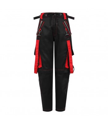 Red Bondage Pants Black Zippers and Laces Pant Punk Pants High Waist Pant