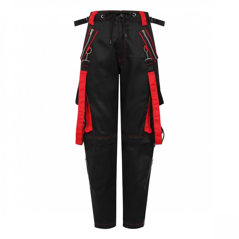 Red Bondage Pants Black Zippers and Laces Pant Punk Pants High Waist Pant