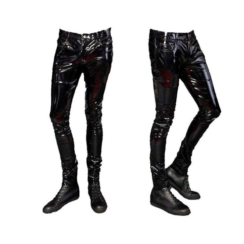 Men Gothic Pant Skinny PVC Vinyl Stretch Jeans Pant