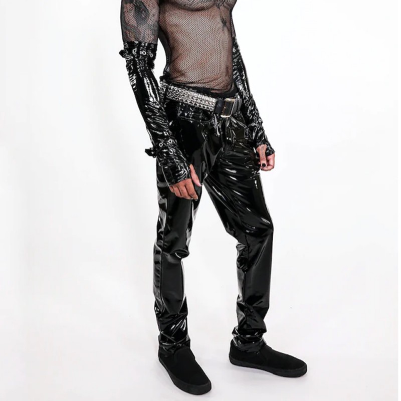 Men Gothic Pant Skinny PVC Vinyl Stretch Jeans Pant