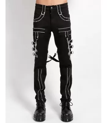 Men's Fashion heavy duty cotton trousers with metal hardware,Mens gothic 2024 straight leg pants