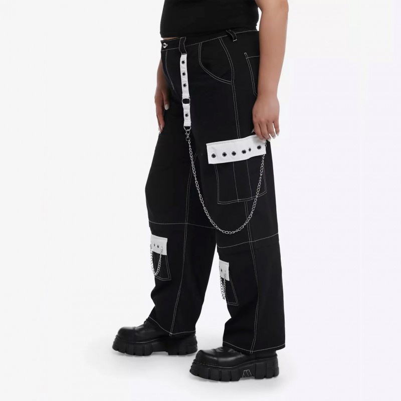 Men Gothic Pant Emo Punk Plus Size Pants Black & White Chain Carpenter Pants