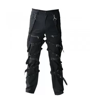 Punk Chains Fitted Male Pants / Black Gothic Trousers