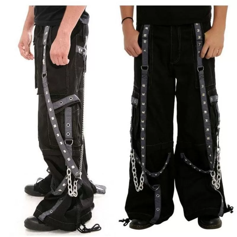 Gothic BONDAGE ROCK Black Punk Buckle Zips Chain Strap Trousers EMO/TRIPP  PANTS
