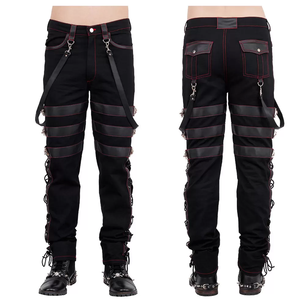 Men Gothic Trouser Cyber Red Thread Bondage Trouser Elite Pant Steampunk  Pant