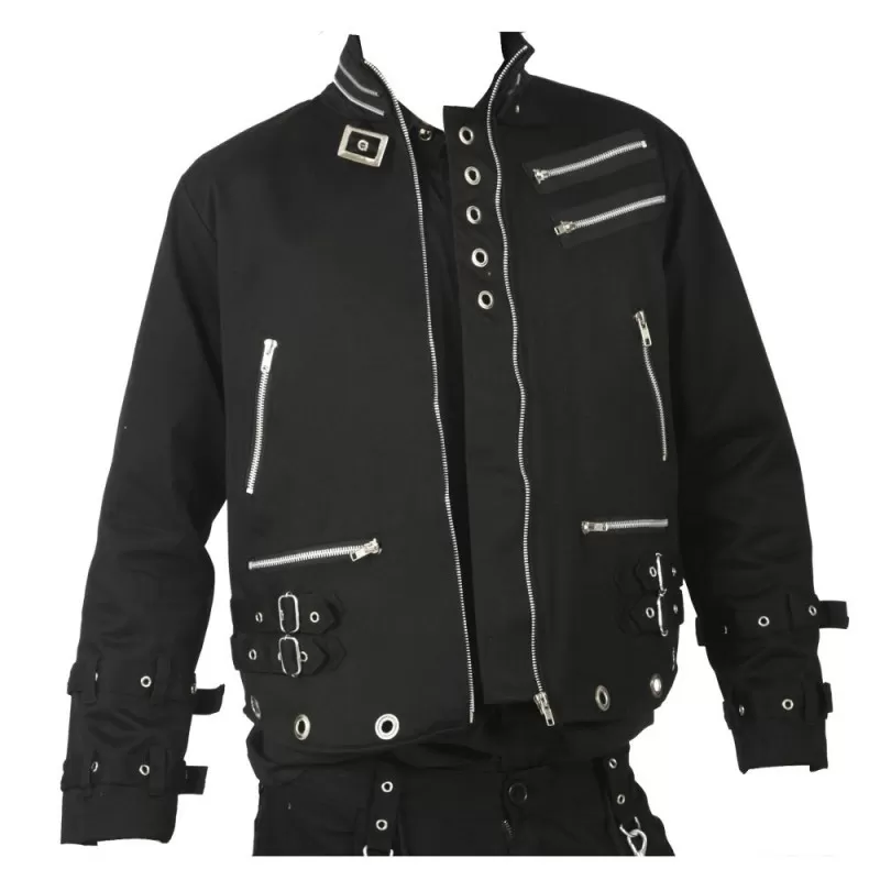 Men Goth Punk Black Jacket Bondage Gothic Eyelet Biker Jacket