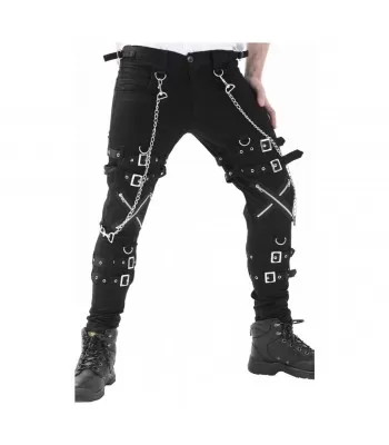 Bondage Rave Men Gothic Cyber Chain Goth Jeans Punk Rock Pant