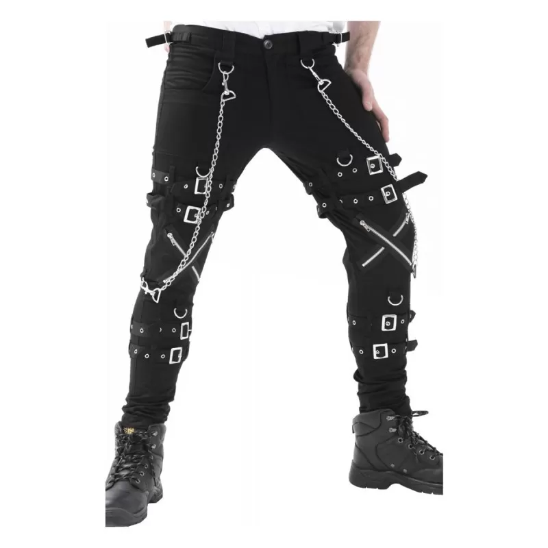 Men Gothic Cross Zip Pant Straps Cyber Punk Bondage Pant Black Goth ...