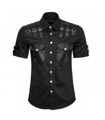 Men Gothic Short Sleeve Shirt Military Punk Style Cotton Shirt Fetish Shirt