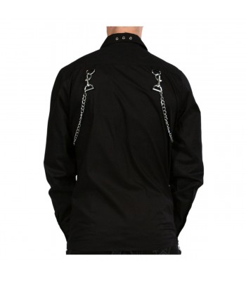 Men Gothic Shirt Zip & Chain Metal Studs Cotton Shirt Long Sleeve Shirt