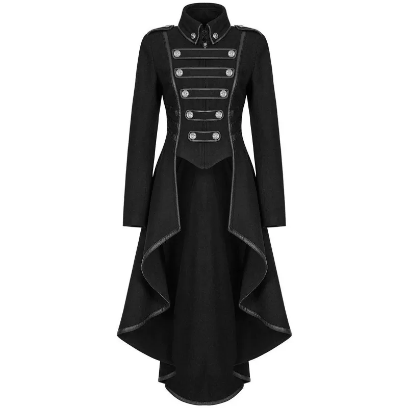 Women Gothic Military Steampunk Coat Long Jacket Black Steampunk Army ...