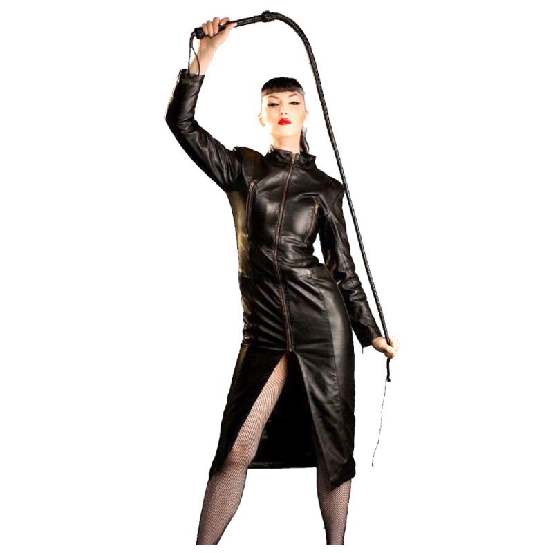 Women Gothic Genuine Leather Long Coat Fetish Bondage Coat Sexy Gothic Clothing