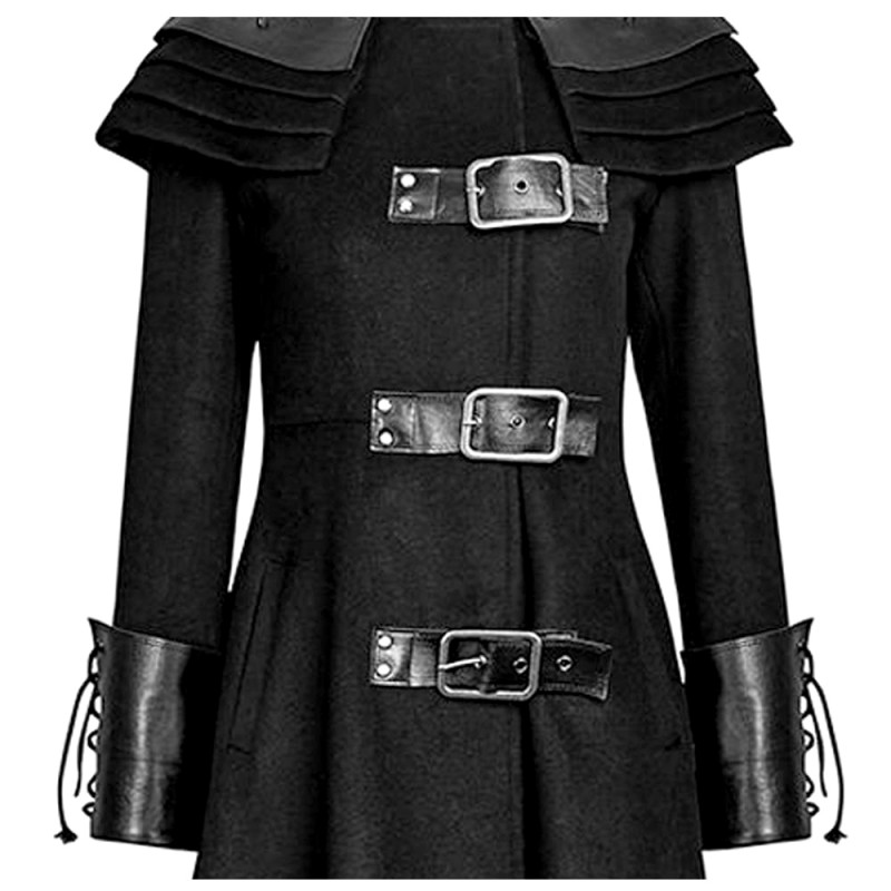 Unisex Gothic Long Coat Military Coat Stand Up Collar Asymmetrical