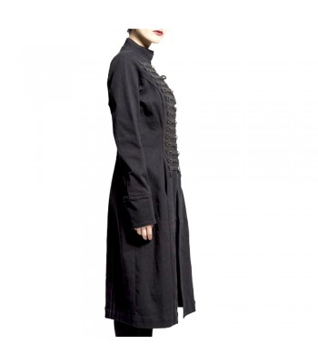 New Black Military Gothic Style Braided Wool Effect Coat Jacket