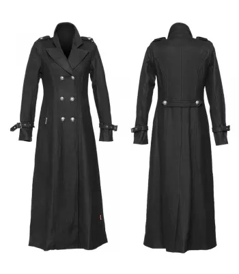 Long black military coat womens best sale