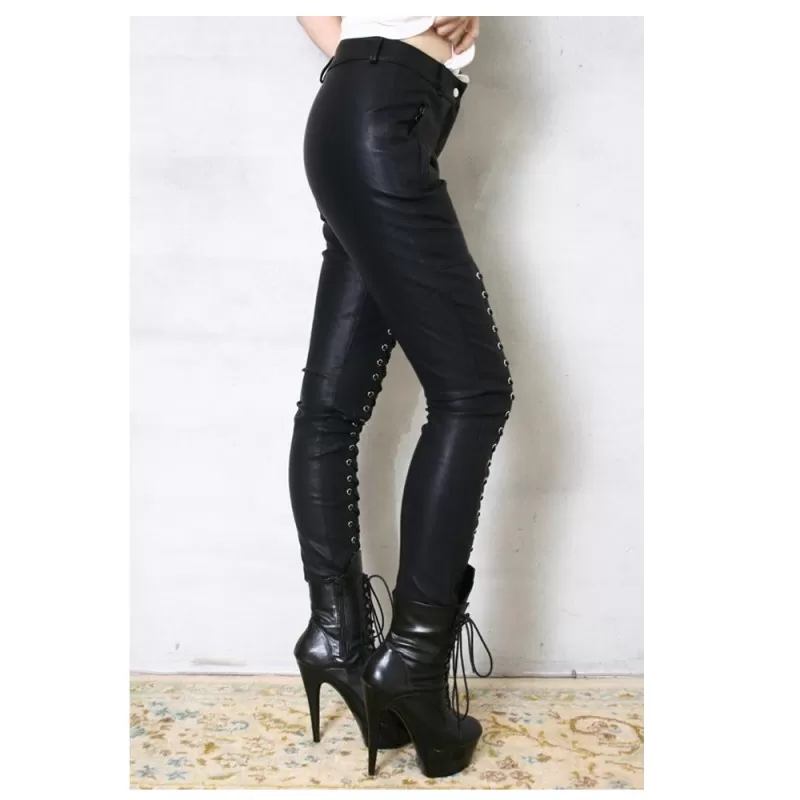 Women's High-Waisted Stretch PU Leather Pants, Skin-Tight Motorcycle Gothic  Punk Rock Pencil Trousers with Zipper, Moto Biker Plus Size XS LJ201029